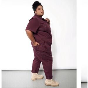 NEW WILDFANG 1X The Essential Denim Coverall Merlot Plus Size